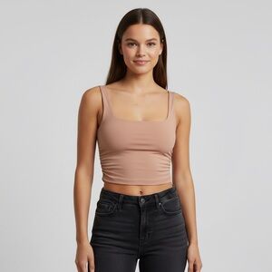 MESHKI Blush Pink Cropped Tank Top – Size XS – Minimal Square Neck